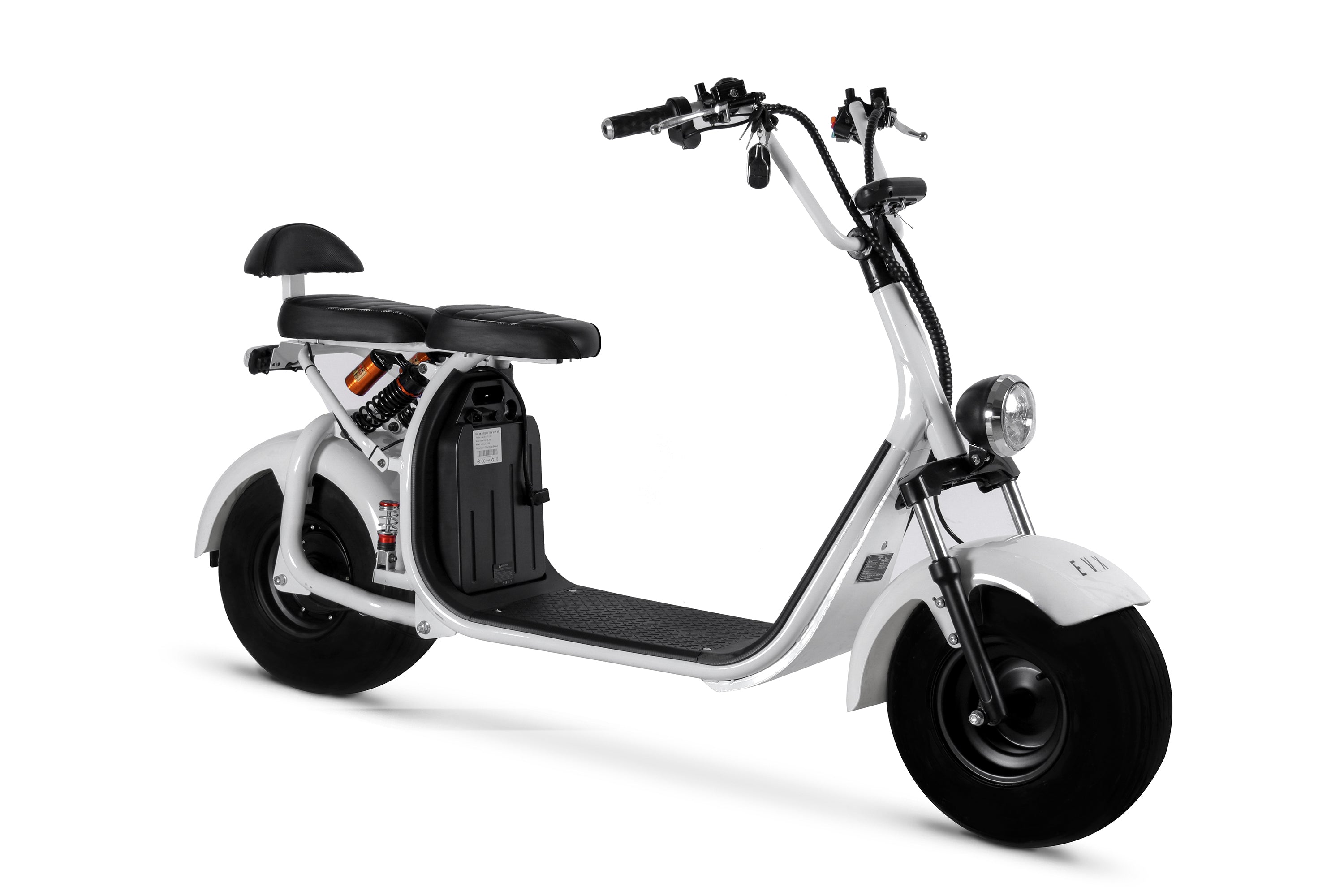EVX Fat Tire Escooter 2 Seater Long Range 1000W Motor - 20Ah Removable Battery - White 32km/h